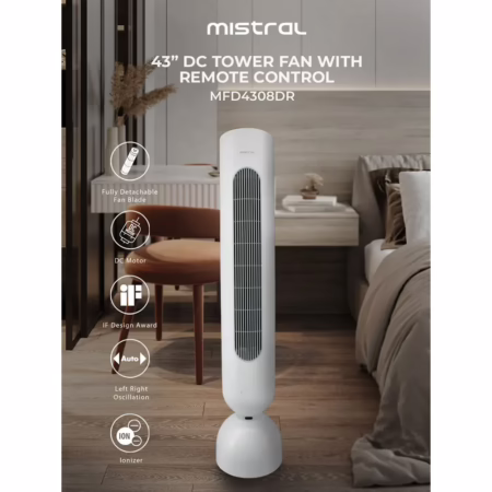 MISTRAL DC 43INCH TOWER FAN WITH TOUCH AND REMOTE CONTROL(MFD4308DR)